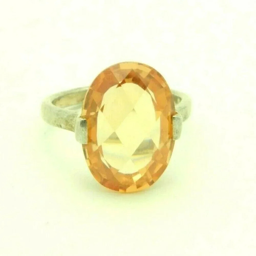 Sterling Silver .925 Peach Orange Faceted Ring